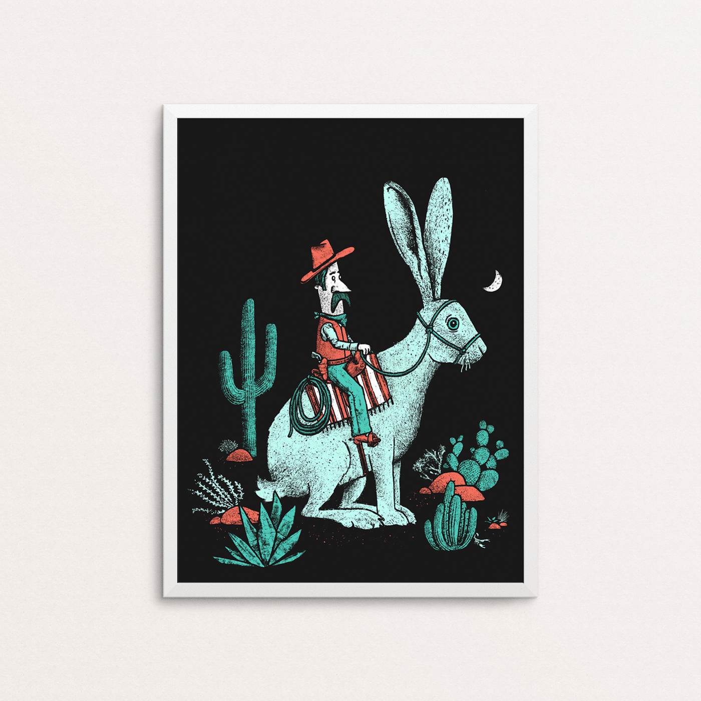 Rabbit cowboy art print