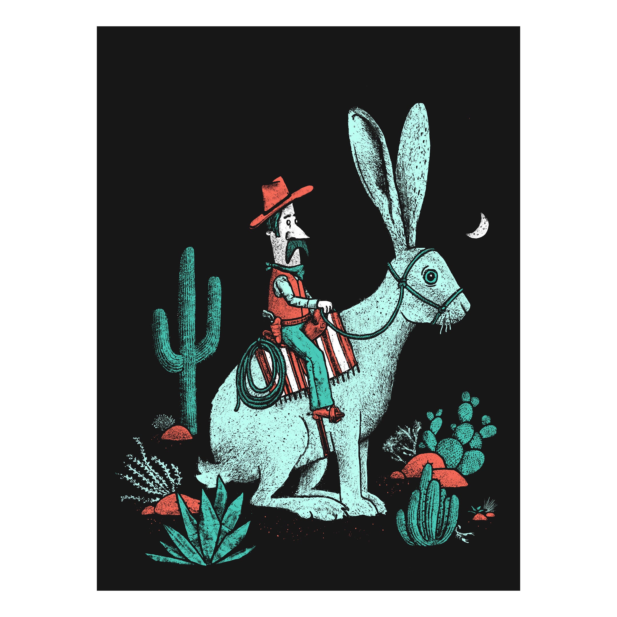 Rabbit cowboy art print